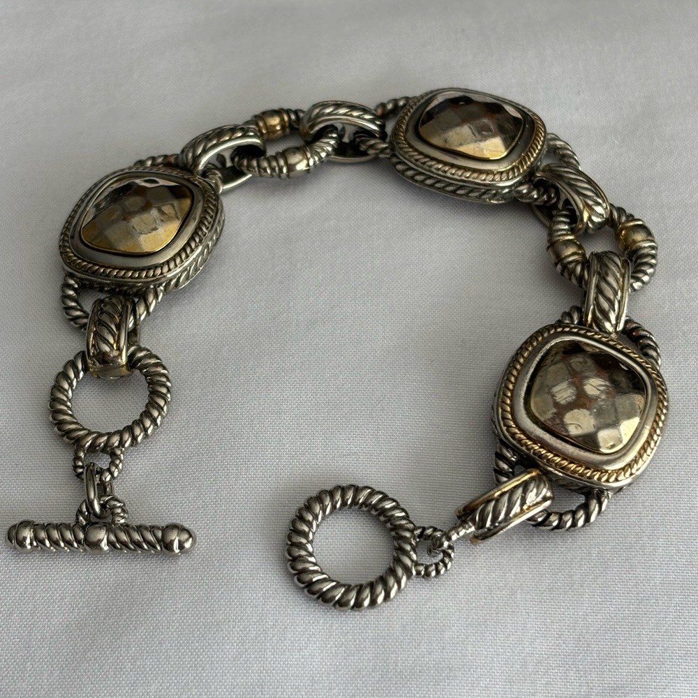 Brighton Two Tone Toggle Bracelet Hammered Stone Link
